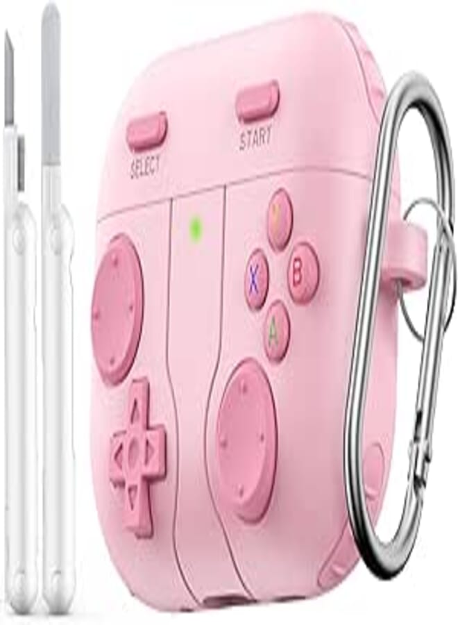 MoKo Game Case for AirPods Pro 3 2025 Cover with Cleaner Kit Portable Keychain, Compatible with Apple AirPods Pro 3 Case, AirPod Pro3 Silicone Protective Cover, Precise Cutouts, Shockproof, Pink